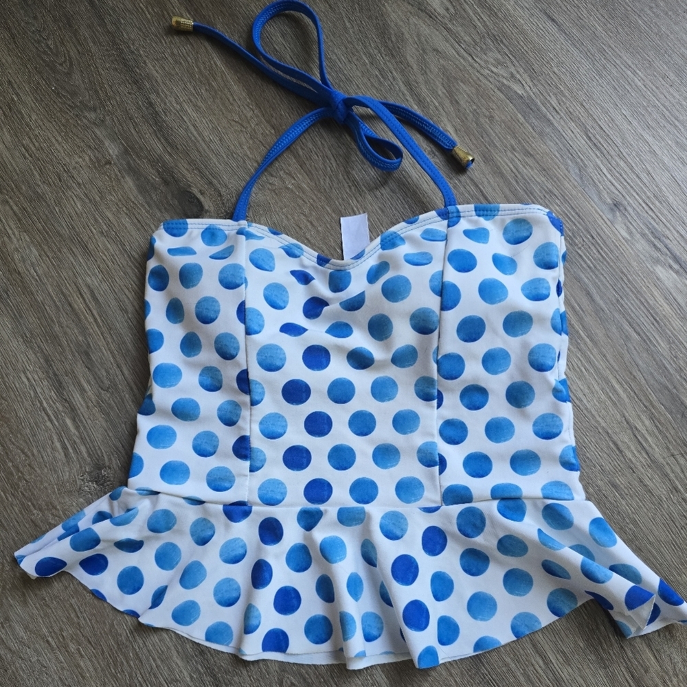 Lime Ricki Blue Polka Dot Swim Top Xs